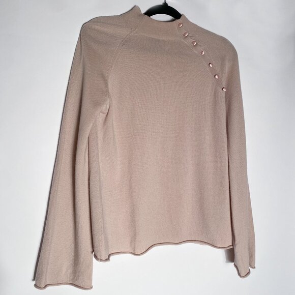 Adrienne Vittadini Pure MERINO Wool Blush Pink Flared Sleeve Mockneck Sweater! M - Picture 8 of 8